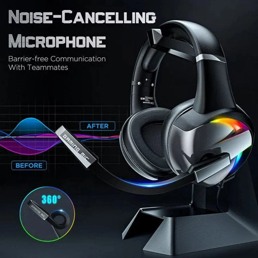 RGB Gaming Headset with Noise Canceling Microphone Surround Sound LED Headphones for PS5 PS4 Xbox One PC Laptop Mac Computer PC - Broccoli Gaming