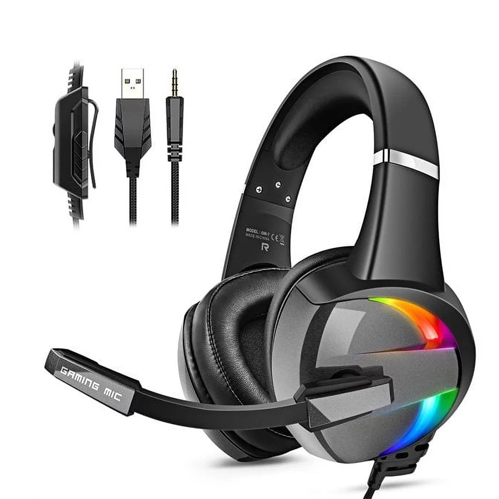 RGB Gaming Headset with Noise Canceling Microphone Surround Sound LED Headphones for PS5 PS4 Xbox One PC Laptop Mac Computer PC - Broccoli Gaming