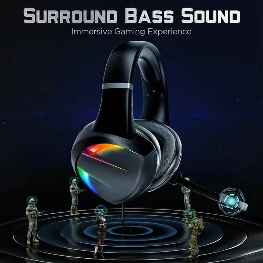 RGB Gaming Headset with Noise Canceling Microphone Surround Sound LED Headphones for PS5 PS4 Xbox One PC Laptop Mac Computer PC - Broccoli Gaming