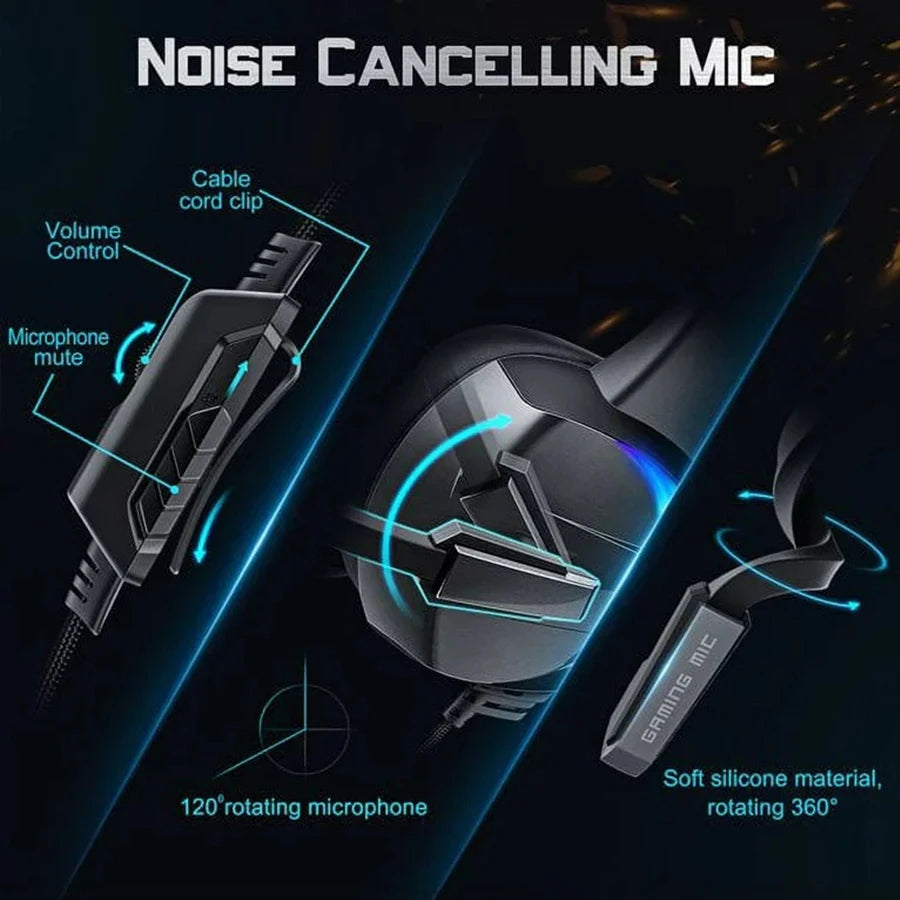 RGB Gaming Headset with Noise Canceling Microphone Surround Sound LED Headphones for PS5 PS4 Xbox One PC Laptop Mac Computer PC - Broccoli Gaming