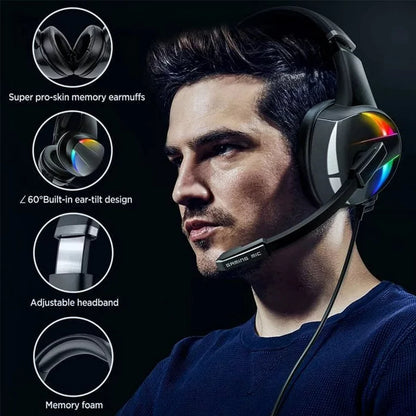 RGB Gaming Headset with Noise Canceling Microphone Surround Sound LED Headphones for PS5 PS4 Xbox One PC Laptop Mac Computer PC - Broccoli Gaming