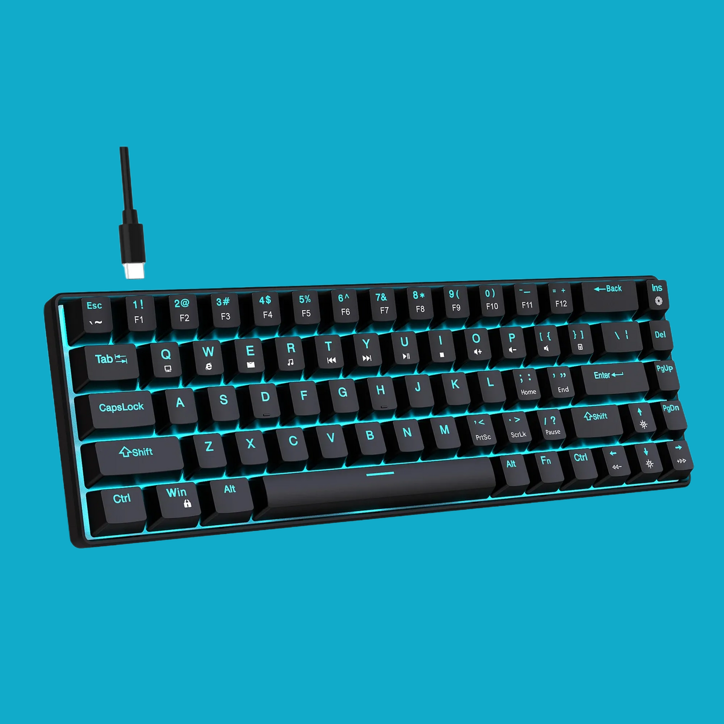 BRG - V800 Blue Switch Hot-Swappable Mechanical Gaming Keyboard - 68 Keys, Ice Blue Backlighting, Detachable Cable, Dual-Color Keycaps, Compatible with Windows, Mac & Linux - Broccoli Gaming